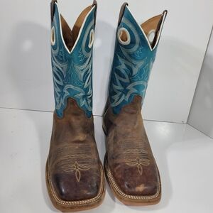 Justin Men's Bent Rail Caddo BR742 Western Boots Size 9 EE Brown Blue Square Toe